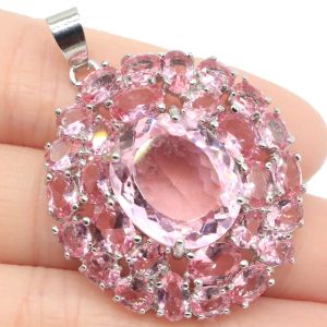 Hangers 45x33mm Hot Verkoop Grote Edelsteen Roze Morganite Kunzite Vrouw Gift Zilveren Hanger