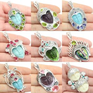 Pendants 54x30mm Goddesse Unique Torquette blanche Face Ruby Tourmaline Peridot Amethyst Birthday Gift For Sister Silver Eargs Dathe