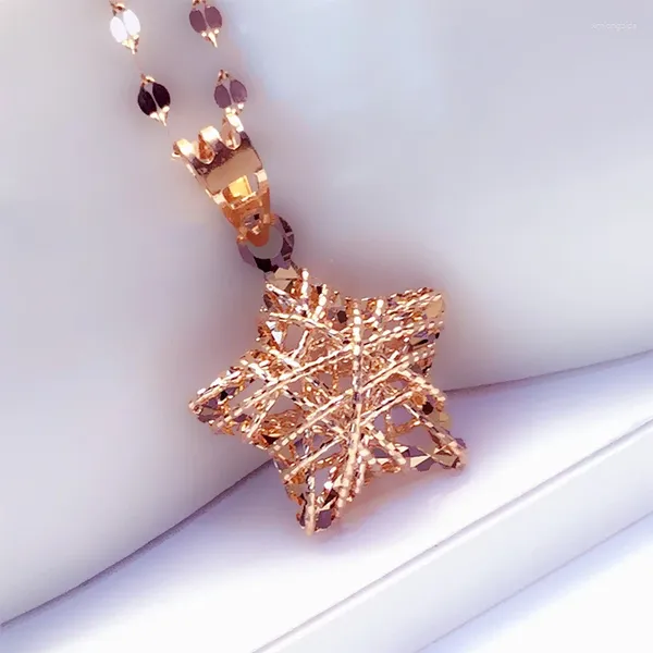 Pendentifs 585 violet plaqué or 14K Rose étoile collier pour femme tridimensionnel ligne creuse pendentif mode lumière luxe bijoux