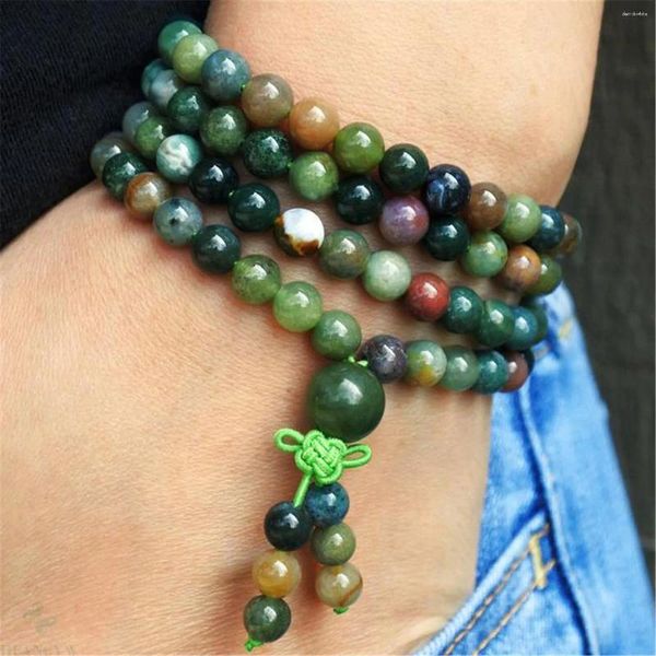 Pendentifs 6mm Agate Gemstone 108 Perles Gland Mala Bracelet Japa Classique Religieux Yoga Bouddhisme Spiritualité