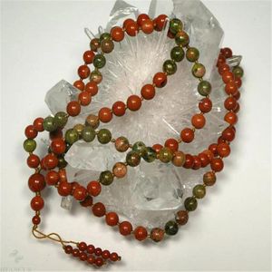 Colgantes 6 mm Piedra preciosa de jaspe rojo natural 108 cuentas Mala Collar Orar Chakra Reiki Curación Puño Espiritualidad Budismo Muñeca hecha a mano