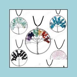 Hangers 7 Chakra Tree of Life kettingen natuurlijke kristalkwarts stenen hanger lederen wax touw ketting voor vrouwen mode sieraden cadeau druppel d