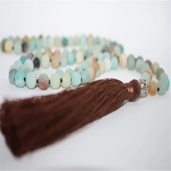 Pendentifs 8mm Amazonite pierre précieuse 108 perles Mala gland collier Spiritua classique spiritualité Chakra rétro bracelet Japa