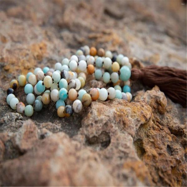 Pendentifs 8mm Amazonite pierre précieuse 108 perles Mala gland collier tibétain rétro Chakra Yoga bracelet Spiritua religieux