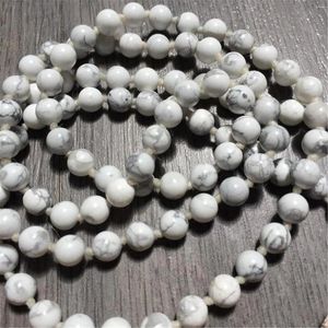 Pendentifs 8mm mode blanc Howlite 108 perles à la main gland collier pendentif pierres précieuses enfants religieux métal à la mode cristal