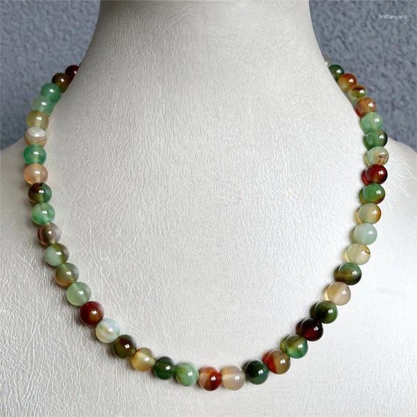 Colgantes de 8MM para mujer, collar de ágata de pavo real verde, bola de piedras preciosas naturales, cuentas redondas, regalo de amor de boda, joyería Glamour de moda