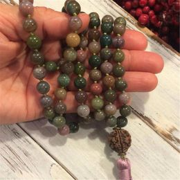 Pendentifs 8mm Agate naturelle pierre précieuse 108 perles Bodhi Mala collier bénir élégant prier chanceux spiritualité manchette Reiki