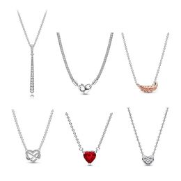 Pendentifs 925 Argent Charme Collier Femme Chaîne Cloutée Coeur Infini Étincelant Clouté Halo Étincelant Deux Tons Plume Incurvée Flottante