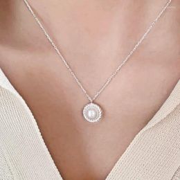 Pendants 925 Colliers de chaîne claviculaire pendante en perle argentée pour les femmes de mode Fine bijoux accessoires minimalistes