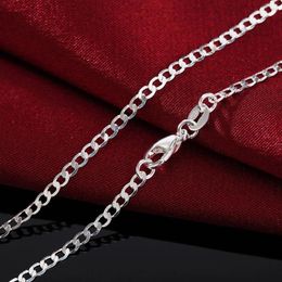 Colgantes de plata 925 estampada, collar de cadena lateral plano clásico de 2MM para mujeres y hombres, regalos de joyería para boda y fiesta de moda de 16-30 pulgadas