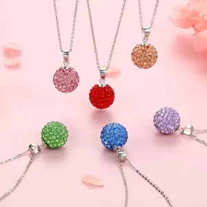 Pendentifs 925 argent Sterling 10mm strass chanceux bleu/vert/rouge/blanc chaîne de boule collier pour femmes femme élégante Anti-allergique