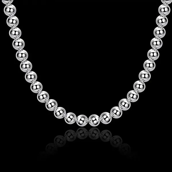 Pendentifs 925 en argent Sterling 20 pouces 8MM classique bouddha perles colliers pour femmes mode fête accessoires de mariage bijoux cadeaux
