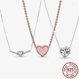 Pendants 925 STERLING Silver 2024 Pink Swirl Wishbone Heart Collier Collier pour femmes Brand Band Band Bijoux Gift