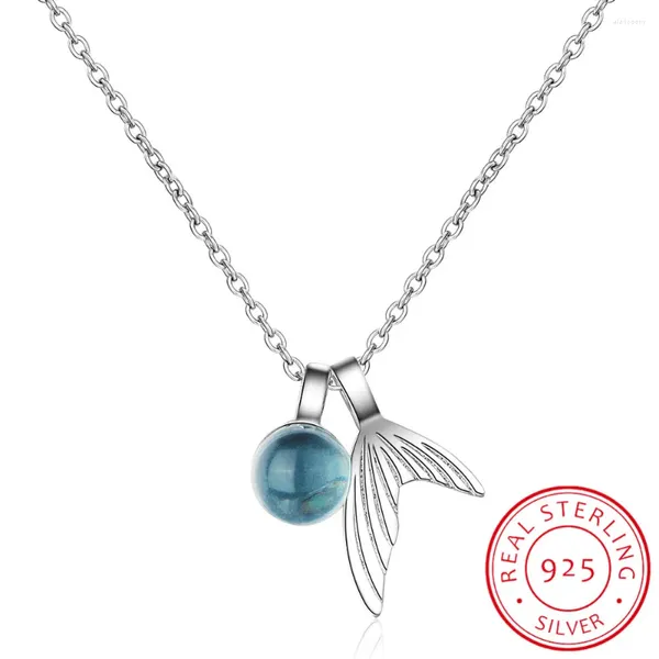 Colgantes de Plata de Ley 925, collares de lágrimas de sirena de cristal azul para mujer, joyería fina de tendencia para mujer