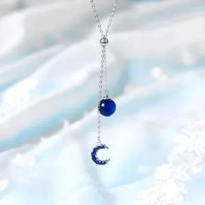 Pendants 925 Sterling Silver Blue Dream Crystal Moon Moon Choker Colliers For Women Girl Lady Sterling-Silver-Jewelry