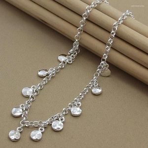 Colgantes de Plata de Ley 925, collar de cadena de frijol redondo circular para mujer, joyería de compromiso de boda, regalos