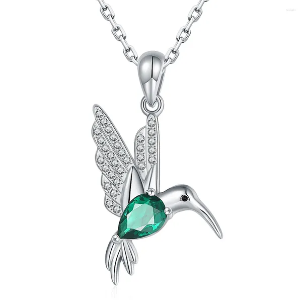 Colgantes Collares con colgante de colibrí de plata de ley 925 con circonita brillante, joyería de cristal, regalos para el día de la madre para mujeres