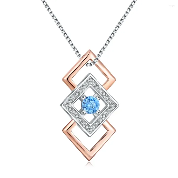 Colgantes Colgante cuadrado geométrico de plata de ley 925 con collar de Zironia cúbica, joyería, regalos de cumpleaños para mujeres, hijas, novias