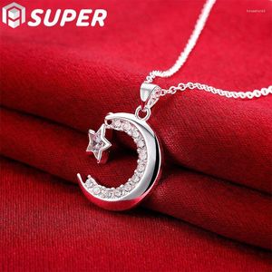 Hangers 925 Sterling Zilver Moon Star AAA Zirkoon Hanger Ketting 18-30 Inch Ketting Voor Vrouw Bruiloft Verlovingsfeest sieraden