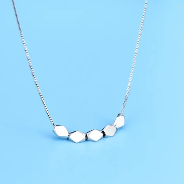 Colgantes Collar de plata de ley 925 Cadena de caja de 18 pulgadas Colgante de frijoles geométricos para mujeres Joyería de moda de alta calidad Regalos de Navidad