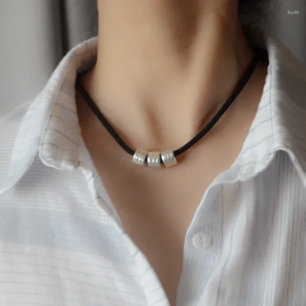 Colgantes 925 collar de plata esterlina cuerda negra geométrica geométrica simple para mujeres joyas de joyería caída al por mayor