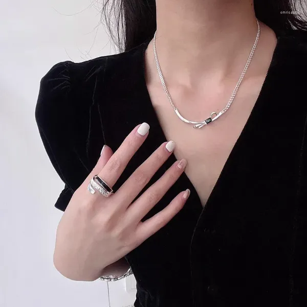 Colgantes, collar de plata de ley 925, lazo negro, cinta geométrica asimétrica para mujeres y niñas, joyería de regalo, venta al por mayor