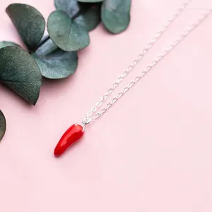 Pendants 925 Collier en argent sterling classique Jume Red Pepper Enmel Simple For Women Girl Jewelry Gift Drop Wholesale