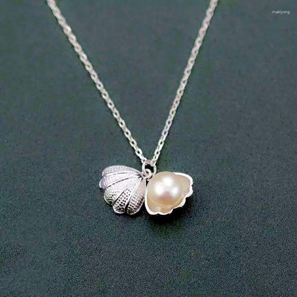 Pendantes 925 Collar de plata esterlina Shell Classic Shell and Pearl Open Elegant Vintage for Women Girl Jewelry Drop Ally