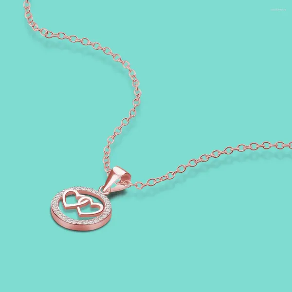 Colgantes Collar de plata de ley 925 para mujer, incrustaciones de circón clásicas, forma redonda, corazón, hueco, collares con colgante, regalo de aniversario
