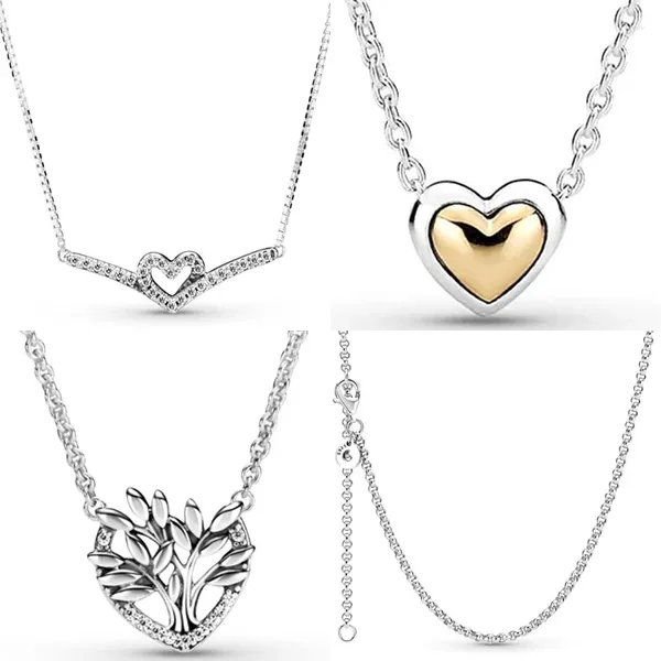 Colgantes de Plata de Ley 925, corazón brillante, espoleta, árbol genealógico, collar de cadena Rolo para cuentas, joyería DIY