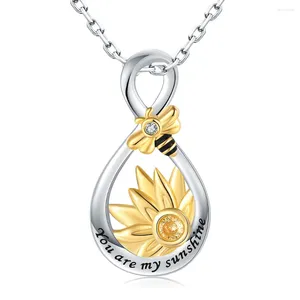 Pendentifs 925 argent Sterling tournesol abeille infini colliers 'You Are My Sunshine' pendentif fête des mères bijoux cadeaux pour femmes adolescente