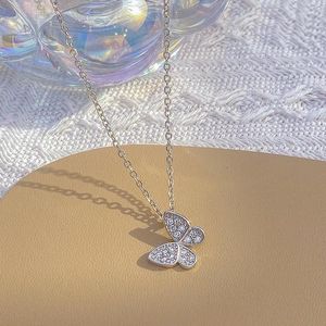 Pendentifs 925 en argent Sterling doux diamant scintillant collier papillon pour les femmes collier court chaîne bijoux fins cadeaux d'anniversaire de vacances