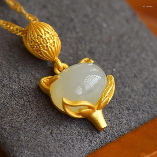 Colgantes de plata de ley 925, collar con colgante de Jade blanco, joyería fina para mujer, amuletos de amuletos de la suerte de nefrita de Jades Hetian naturales