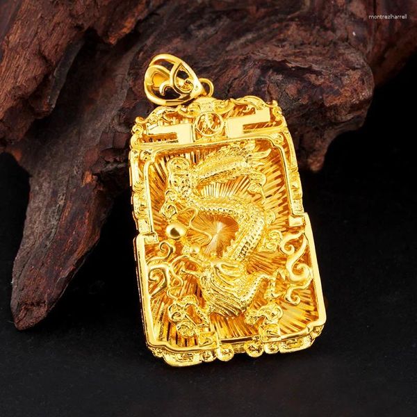 Pendentifs 999 couleur or jaune en relief Dragon pendentif collier pour hommes à la mode frère père cadeau d'anniversaire bijoux fins ne se fanent pas