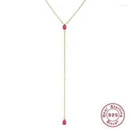 Pendentifs AIDE 925 en argent Sterling Simple en forme de Y rose Zircon pendentif collier pour les femmes quotidien dames clavicule chaîne bijoux accessoires