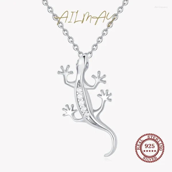 Colgantes Ailmay, collar con colgante de circonita de lagarto fino de Plata de Ley 925 auténtica para mujeres y niñas, accesorios de fiesta con personalidad, joyería