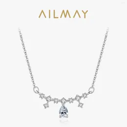 Pendants Ailmay Éblouissant claire CZ CZ FORME DE PROBLÈME Collier Pendant Généré 925 Bijoux de mariage en argent sterling 2024 Mode