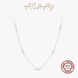Hangers Ailmay Hot Sale Real 925 Sterling Silver Fashion Square stapelbare hangbare ketting voor vrouwen Minimalistisch feest Fijne sieraden Gift