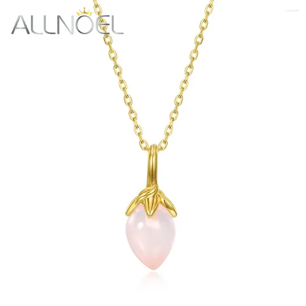 Colgantes Collar con colgante de plata de ley 925 de cuarzo rosa Natural ALLNOEL para mujer, joyería romántica con flor de lirio de los valles en forma de gota de agua