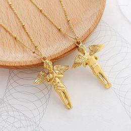 Hangers Amaiyllis 18K Goud Licht Luxe Gebed Engel Jongen Sleutelbeen Ketting Hanger Eenvoudige Amulet Sieraden Voor Liefhebbers Gift