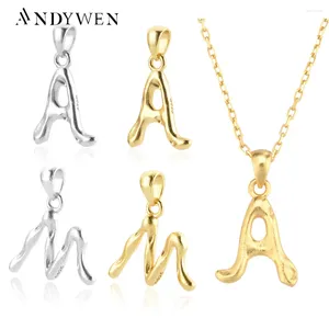 Pendentifs ANDYWEN 925 argent Sterling or lettre A-Z initiale Alphabet charme femmes accessoires tour de cou chaîne collier faisant des bijoux fins