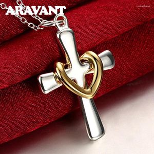 Hangers Aravant 925 Silver Heart Cross Pendant ketting voor vrouwen Men Mode sieraden