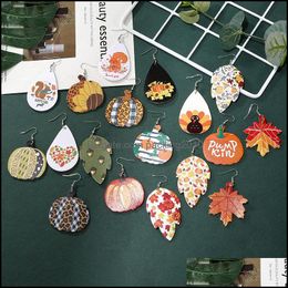 Pendentifs Arts Artisanat Cadeaux Maison Jardin Ll En Cuir Citrouille Boucles D'oreilles Pendentif Femmes Halloween Boucle D'oreille De Mode Balancent Gouttes Oreille Dhi3R