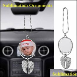 Pendentifs Arts Artisanat Cadeaux Maison Jardin Sublimation Grandes Ailes Colliers Décorations Blancs Bricolage Pendentif De Voiture Presse À Chaleur Aile D'ange Rétroviseur