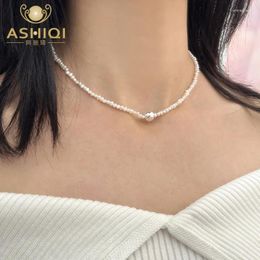 Pendants Ashiqi 925 Collier de perle d'eau douce naturel en argent sterling pour femmes bijoux glamour de la mode