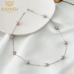 Hangers Ashiqi Real 925 Sterling zilveren hanger ketting voor vrouwen met natuurlijke zoetwaterparel sieraden 7-8 mm wit roze paars zwart