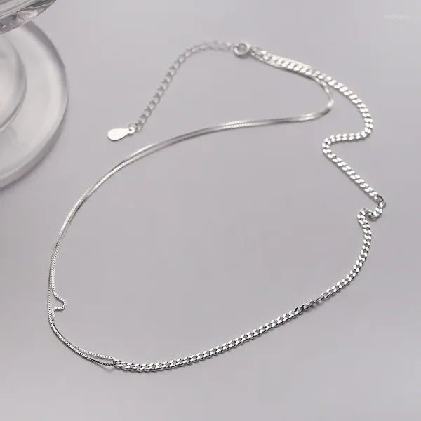 Colgantes auténtica Plata de Ley 925 collares de cadenas dobles para mujer collar gargantilla de moda 2023 joyería fina para mujer en el cuello