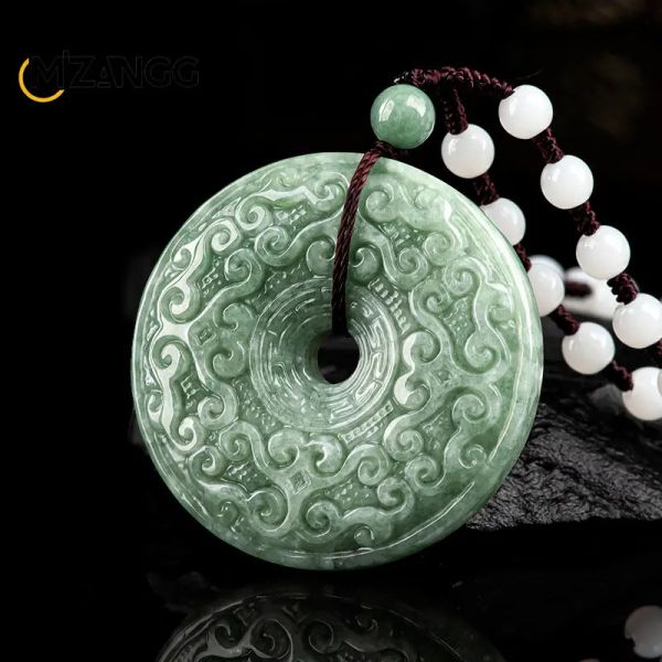 Colgantes auténticos naturales un jadeite frijol verde ruyi ruyi patrón paz jade colgante colgante para hombres collar para mujeres