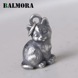 BALMORA 100% 990 puur zilver schattige kat hanger voor vrouwen mannen retro punk dierenhanger Thaise zilveren sieraden cadeau zonder ketting