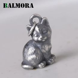 Hangers Balmora 100% 990 Pure Silver Cute Cat Pendant for Women Men Retro Punk Animal Pendant Thai Silver Sieraden Gift zonder ketting